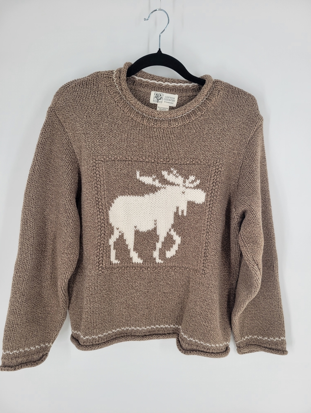 Parkhurst Cotton Country Taupe and Cream Knit Pullover Sweather Size S
